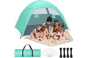 YOOHBERRYS Tenda da Spiaggia, Tenda da Mare a 2 Porte per 3-4 Persone, Tende Parasole Spiaggia Antivento UPF50+, Beach Tent da Esterno Portatile e Facile da Installare (220 * 145 * 125cm)