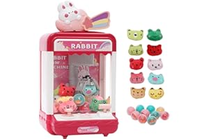 ARKYOMI Mini chwytak Candy Doll Gachapon Grabber na słodycze, automat chwytający z przesuwną monetą i ramieniem chwytającym, dla dzieci (różowo-czerwona)