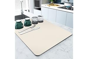 Exslend Tappetino scolapiatti, Super Assorbente Scolapiatti da Lavello, Tappetini per Posate Resistente al Calore, Tappetino Antiscivolo per Bancone Cucina Caffettiera, Bianco, 40 x 50cm
