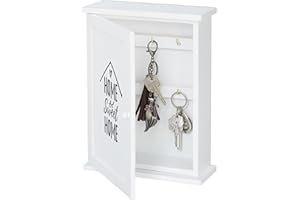 Relaxdays Caja de Madera para Llaves, Sweet Home, Estilo Casa de Campo, para Colgar, Armario de 29x22x8 cm, Blanco, Tablero de Fibras