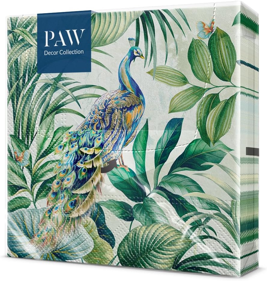 PAW - Servilletas Papel 3 Capas (33 x 33 cm) I 20 Unidades I Diseño de Naturaleza I Servilletas Papel Decoradas para Cumpleaños, Fiesta, Decoupage I Color: Peacock