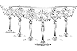 RCR CRISTALLERIA ITALIANA RCR Melodia Glass 6 x 260 ml Piattini Champagne Vetro Vintage Espresso Martini Prosecco Vino Gin Coupe Set Regalo Cristallo