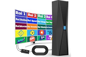 YOWREPU Antenna TV Interna - Antenna TV con 400KM Gamma 360° Ricezione del Segnale, Antenna TV con Cavo Coassiale da 5m