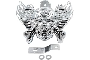 XINGMOTO HASkulle AfterMokit Coque de klaxon de rechange en aluminium pour Harley Davidson Dyna Softail Sportster Touring Trike modèles avec cloche et VRSC V-Rod modèles 1986 et plus Chrome Pirate Skull avec