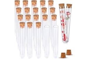 ENAIAH 20 Stück Transparente Reagenzgläser, (150 * 16MM, 20ML) Reagenzglas Mit Korken Kunststoff Reagenzglas Reagenzgläser für Blumen, Für Hochzeiten, Blumen, Badesalz, Hauptdekoration