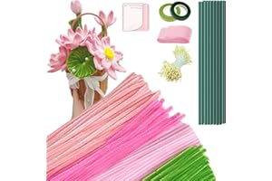 SINWIND 400 Piezas Limpiapipas Manualidades, Limpiapipas Flores 4 Colores, Limpia Pipas para Manualidades, Ramo Alambre Chenillas, con Tallos y Cinta, para Regalos Artesanales y Decoración (Rosa)