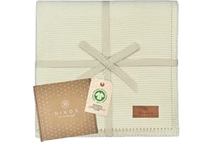 DIKOS® Couverture bébé - 100% Coton Bio - GOTS - Couverture Nouveau-né - pour Toute l'année - Couverture tricotée pour Fille et garçon - Equipement de première qualité - Cadeau (crème)