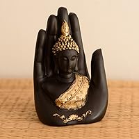 eCraftIndia Jaipur Ace Golden Handcrafted Palm Buddha Polyresin Showpiece (12.5 cm x 7.5 cm x 17.5 cm, Black)