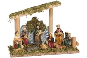 BEST&FREE Belen Navidad Completo con 9 Figuras Belen Navidad 20x15cm. Incuido Portal De Belen o Pesebre para Belenes De Navidad. Completa Tu Portal De Belen con Las Figuritas De Belén.