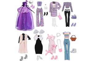 XERTEAM 34 piezas de ropa y accesorios para muñecas Barbie de 11.5 pulgadas, 8 juegos de ropa, 1 vestido de princesa, 1 falda de ballet, 3 faldas elegantes, 7 tops