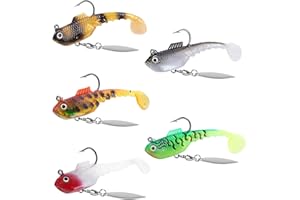 RYACO Soft Fishing Lures - Pre-Rigged Jig Soft Plastic Lures with Reflective Spinner, Paddle Tail Swimbaits for Bass, Trout, Walleye, Crappie Fishing Jigs, 5PCS