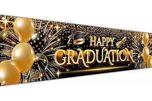 KASKANA Graduation Banner - Graduation Decorations for Prom - Congratulations Banner - Congratulations Decorations - Well Done Banner - We are so Proud of You banner - 180 x 40cm (Black and Gold)