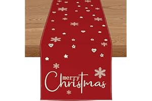 YCOLL Runner da Tavola Natalizio Rosso con Albero e Fiocco di Neve, Idrorepellente Moderno per Tavolo da Pranzo, Sala da Pranzo e Decorazioni di Natale e Feste