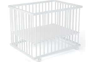 GEUTHER Laufgitter Baby Leon, 75x95 cm, 3-fach höhenverstellbar, schadstoffrei in Holz Weiß I Mobiler Laufstall faltbar mit gepolstertem Boden I Lawalu Absperrgitter Baby, Stubenwagen mit Rollen