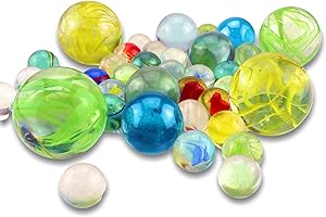 PhiLuMo Canicas coloridas – Canicas de cristal en red – Colores populares, grandes y pequeños, con patrones, 500 g