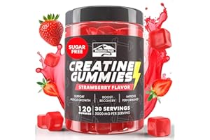 KEYSTONE PEAK KP Creatine Gummies for Men & Women, 100% Creatine Monohydrate Gummies, 5g per Serving + Vegan, Sugar Free, Strawberry + Strength, Energy, Muscle & Booty Gain - 120 Count