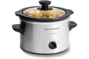 Elite Gourmet MST-250XS# Elektrischer Keramik-Schongarer mit einstellbarer Temperatur, für Vorspeisen, Saucen, Suppen, Braten, Eintöpfe und Dips, spülmaschinenfest (1,7 l, Edelstahl)