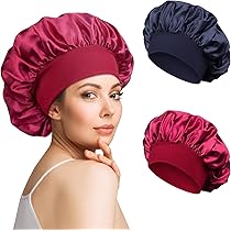 TPZORJX Cuffia Seta di Gelso per Dormire,Cuffia Seta Capelli Notte,Bonnet Seta per Capelli Ricci,con Cinturino Largo Regolabile per Il Fissaggio,per Protezione dei Capelli Ricci Lunghi - Rosso
