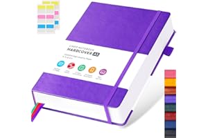 FOCUS DAY Cuaderno A5 rayado, diario de cuero, tapa dura, 320 páginas, grueso bloc de notas para adultos, trabajo, escritura, notas, aprendizaje, viajes, 14 x 21 cm, lila.