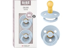 BIBS Colour Smoczek, 2 szt., Bez BPA, Symetryczny kształt gumowej główki. Lateks z kauczuku naturalnego, Wyprodukowano w Danii, Rozmiar 2 (6-18 miesięcy), Baby Blue