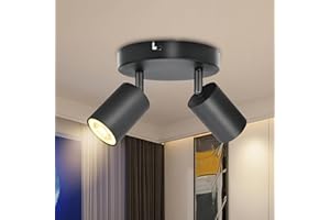 BOYIR Plafonnier LED 2 Spots, Rond Spots de plafond Orientables, Plafonnier Spot GU10, Moderne Éclairage de Plafond, luminaires intérieur pour Cuisine Salon, Noir, Livré Sans Ampoules
