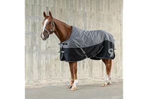 SUNRIDE Couverture d'hiver pour Cheval 250g (Helsinki) - réfléchissante, 1200D Ripstop - Partie Couvrant Le Cou en Option - Peut être combinée avec des sous-couvertures (135 cm, Noir/Gris)