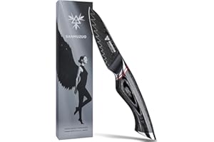 SANMUZUO Couteau d'office 9 cm - Couteaux à éplucher fruits et légumes, Acier Damas noir avec manche ergonomique - Série MIAO