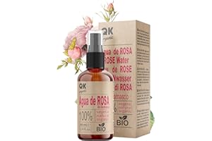QKnatur - Eau de Rose de Damas Bio 100 ml - Tonique Visage 100% Pure et Naturelle - 100 ml - Visage, Contour des Yeux, Corps, Cheveux - Flacon en Verre avec Spray