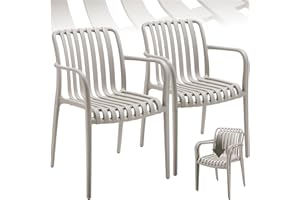 ‎TECTAKE tectake® Gartenstühle stapelbar, Gartenmöbel Set, Balkon Möbel, Bistro Set, Sessel, Outdoor Möbel, Balkonmöbel, Terrassenmöbel - Taupe, 2er Set