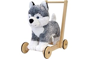 Little Bird Told Me - Mishka Husky Dog Baby Walker/Push Along/Ride On for Toddler 12+ Months Unisex - 2-in-1 Soft Toy on Wheels, Sturdy Wooden Frame, Soft Plush Fabric - British Brand Since 2007