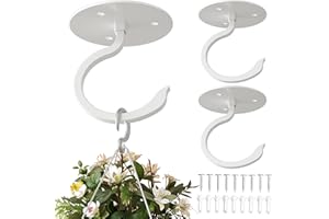 SAFFRUFF Adhesive Ceiling Hooks for Hanging Plants: Plants Hanger Indoor,Large Planters for Outdoor Plants, Plant Wall Hooks Holder, Heavy Duty Wall Planter Hanging Plants,Bird Feeders,Lanterns (White, 3 Pack)