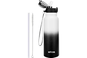 GOPPUS 750 ml izolowane butelki na wodę ze słomką 0,75 l metalowe butelki stalowa butelka termiczna ze stali nierdzewnej butelka na siłownię podwójne ścianki butelka na napoje szczelna termofor nie