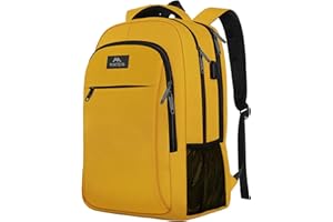 MATEIN Plecak na laptopa damski 15,6 cala, plecak do pracy, plecak szkolny dla dziewcząt i chłopców z portem ładowania USB, plecak studencki, cytrynowożółty