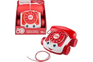 Fisher-Price Teléfono parlanchín de juguete para bebés, Edición 80 aniversario de Mattel, actividad para arrastrar para niños a partir de 1 año, JGG97