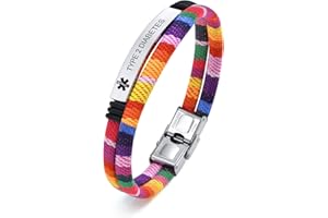 XUANPAI Personalized Medical Alert Bracelets for Women Men, Custom Engraved Emergency Bracelet, Colourful Fabric Handmade Braided Engraved Identification Bracelet Wristband 20.5CM