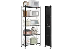 DEANIC Scaffale Pieghevole a 5 Ripiani, Carrello da Cucina con Ruote, Scaffale da Garage (Nero)