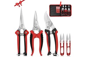 CHILYMES sécateur，Lot de 5 sécateurs de jardin professionnels avec sac - Cisaille de jardin en acier inoxydable, ciseaux jardinage pour plantes/fleurs/bonsaï (coupe 15mm) Sécateurs et ciseaux de jardinage