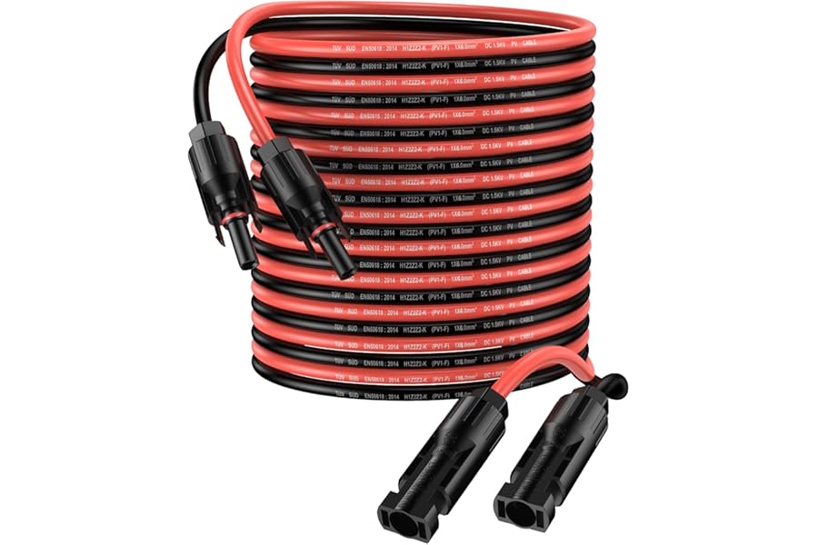 Proster Solar Panel Extension Cable - 10AWG/6mm² 10 Meter (32ft) PV Cable with IP68 Waterproof Female and Male Connectors (10m Red + 10m Black) for Solar Panel to Charge Controller Connection