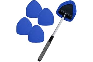 JETCLUTCH 18.5inch Car Windscreen Cleaner Brush, Extendable Windscreen Demister Tool with 5 Reusable and Washable Pads 180° Rotating Head Telescopic Anti-fog Auto Window Cleaning Kit for SUV RV Truck (blue)