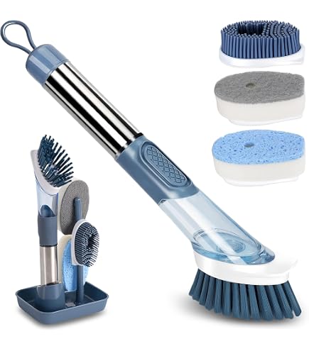Spazzola Per Piatti Con Dispenser Di Sapone, Manico Ergonomico, Testina Sostituibile, Per Cucina E Bagno