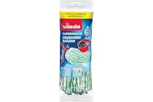 Vileda SuperMocio Microfibre & Clean ricambio, confezione da 1, compatibile con manici e con attacchi a vite universali, rimuove oltre il 99% dei batteri solo con acqua