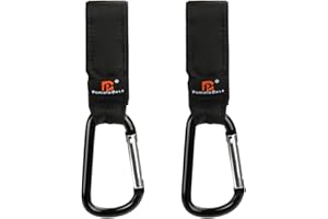 POMELO BEST 2 x Crochets de poussette Universel Anneaux en D Mousquetons clips pour accrocher sac à Langer sur landau, Noir