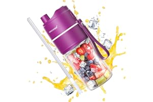 VIVIDMOO Tragbarer Mixer für Smoothies und Shakes, Tragbarer Persönlicher 475mL Mixer Smoothie Maker - USB Wiederaufladbarer 5000mAh Mini-Mixer mit 10 Klingen für Saft, Babynahrung, Reisen, BPA-Free (Lila)