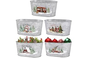 Putuo Decor Weihnachts-Metall-Eimer, 5 Stück, Weihnachtsdosen, kleine Weihnachtsdekoration, ovale Töpfe, verzinkte Getränkekübel, kleine Eimer für Party, Zuhause, Tischdekoration, 22,9 cm