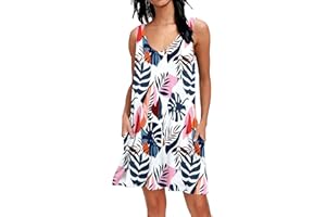 AUSELILY Camiseta Informal de Verano para Mujer Vestidos de Playa Vestido Sin Mangas Plisado Liso