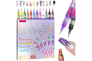 MAGGIDEA 12 Colors Nail Art Pens Set - Upgrade Quick Dry Nail Art Markers for Gel Nails, DIY Graffiti Dotting Point Liner Pens, Nails Art Drawing Tool, Fine Tips 3D Nail Polish Pens for Painting, Nail DIY