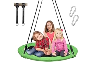 Trekassy Nestschaukel Outdoor 300kg XXL 100cm Tellerschaukel, 3 Meter 2 Schaukel Gurte, 900D Oxford wasserfeste Kinderschaukel Garten mit Stahlrahmen, verstellbaren Seilen, Ideal für Kinder (Grün)