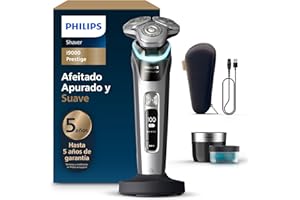 Philips i9000 Prestige, Afeitadora Eléctrica Hombre, Máquina de Afeitar Barba en Seco y Mojado, Tecnología SkinIQ, Base de Carga, Recargable, Estuche de Viaje, Centro de limpieza, XP9205/30