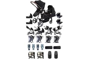 GENERIC Rexhan Twin 4 in 1 Reversible Travel System, Foldable Double Baby Buggy, Twin Toddler Pram, Pushchair, Lightweight, Tandem All in One Stroller, Portable Baby Carriage, Newborn 0-4 Year, Aluminium