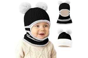 JFAN 2 in 1 Cappello Invernale per Bambini in Maglia Cappuccio Foderato in Pile Lana Ragazzo e Ragazza Earflap cap per 2 a 5 Anni